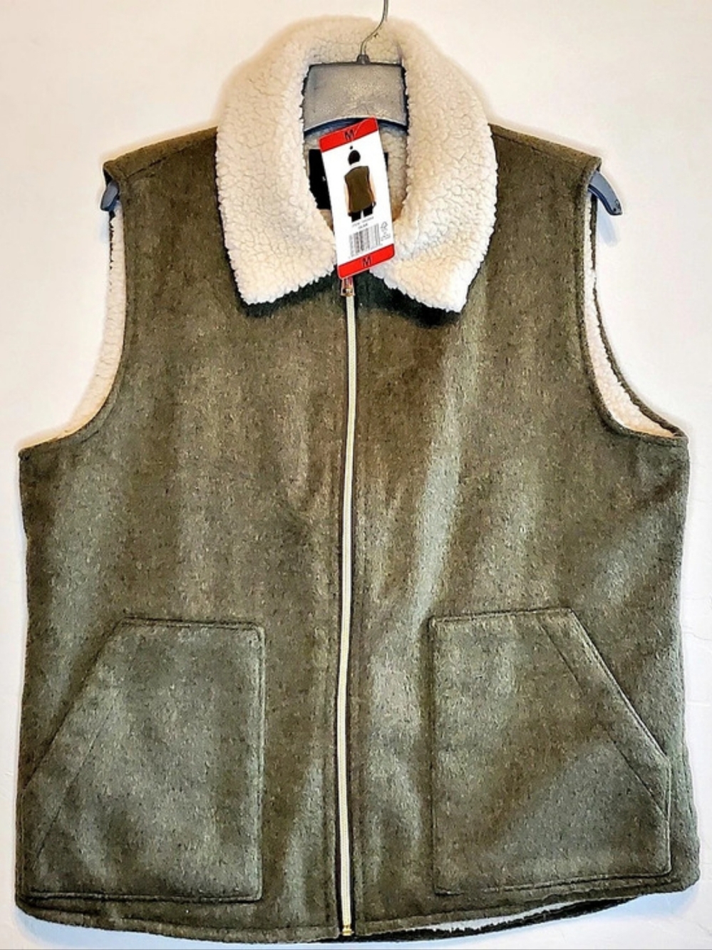 Sanctuary Faux Shearling Collar Vest in Green Medium NWT